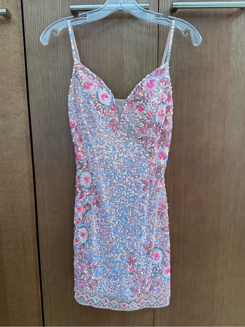Rachel Allan Pink Sequin Floral homecoming dress